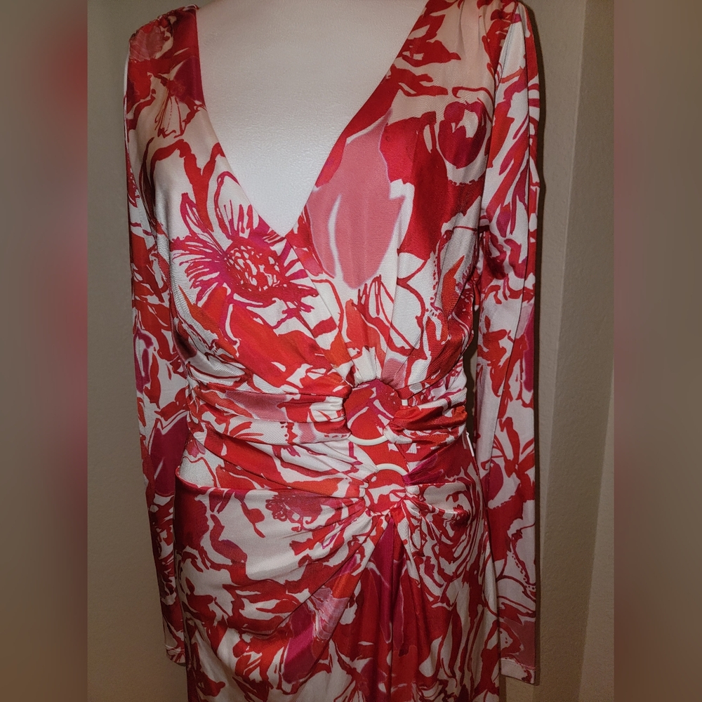 NWT Roberto Cavalli Floral V-Neck Long Sleeve Dress, Size 46 - Picture 5 of 10